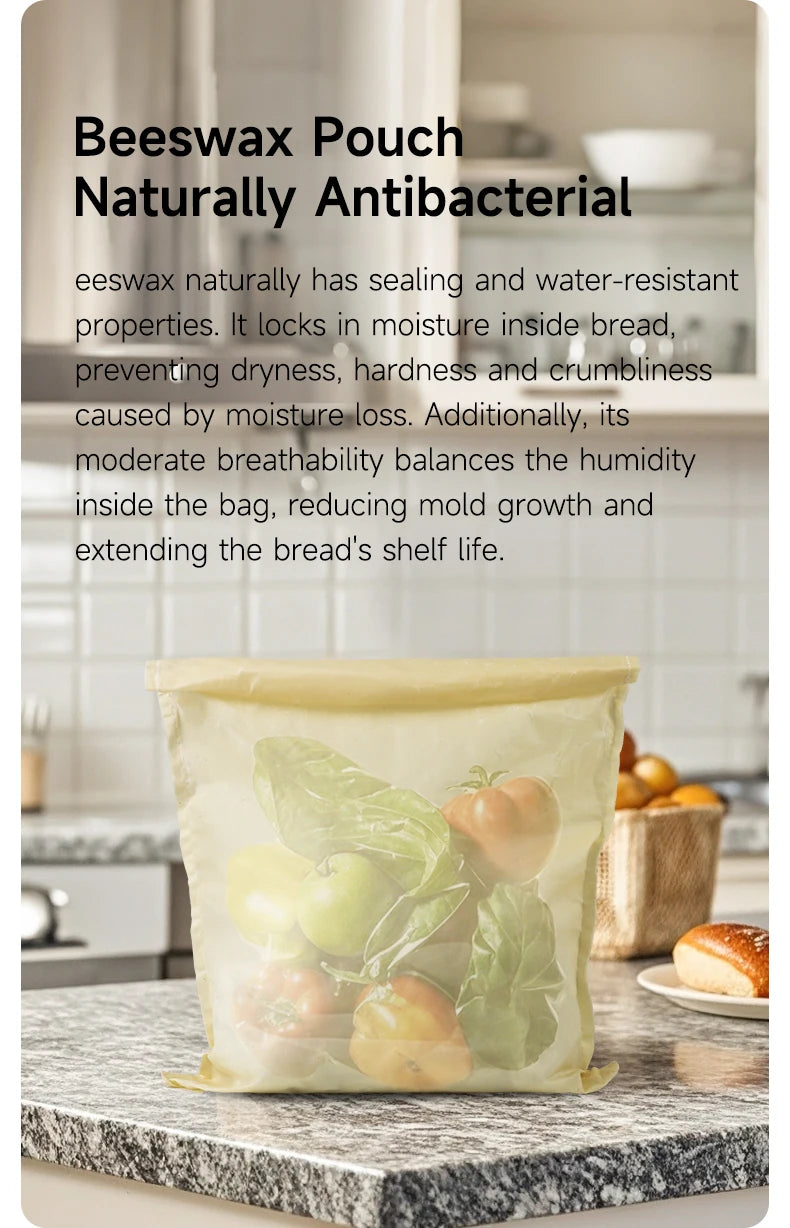Reusable Beeswax Bread Bag with Snap Zipper
