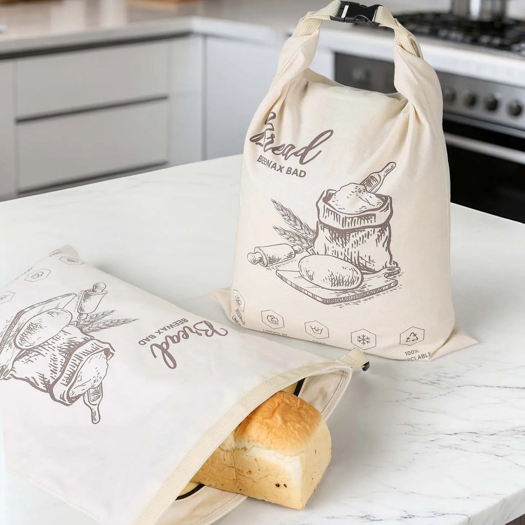 Reusable Beeswax Bread Bag with Snap Zipper