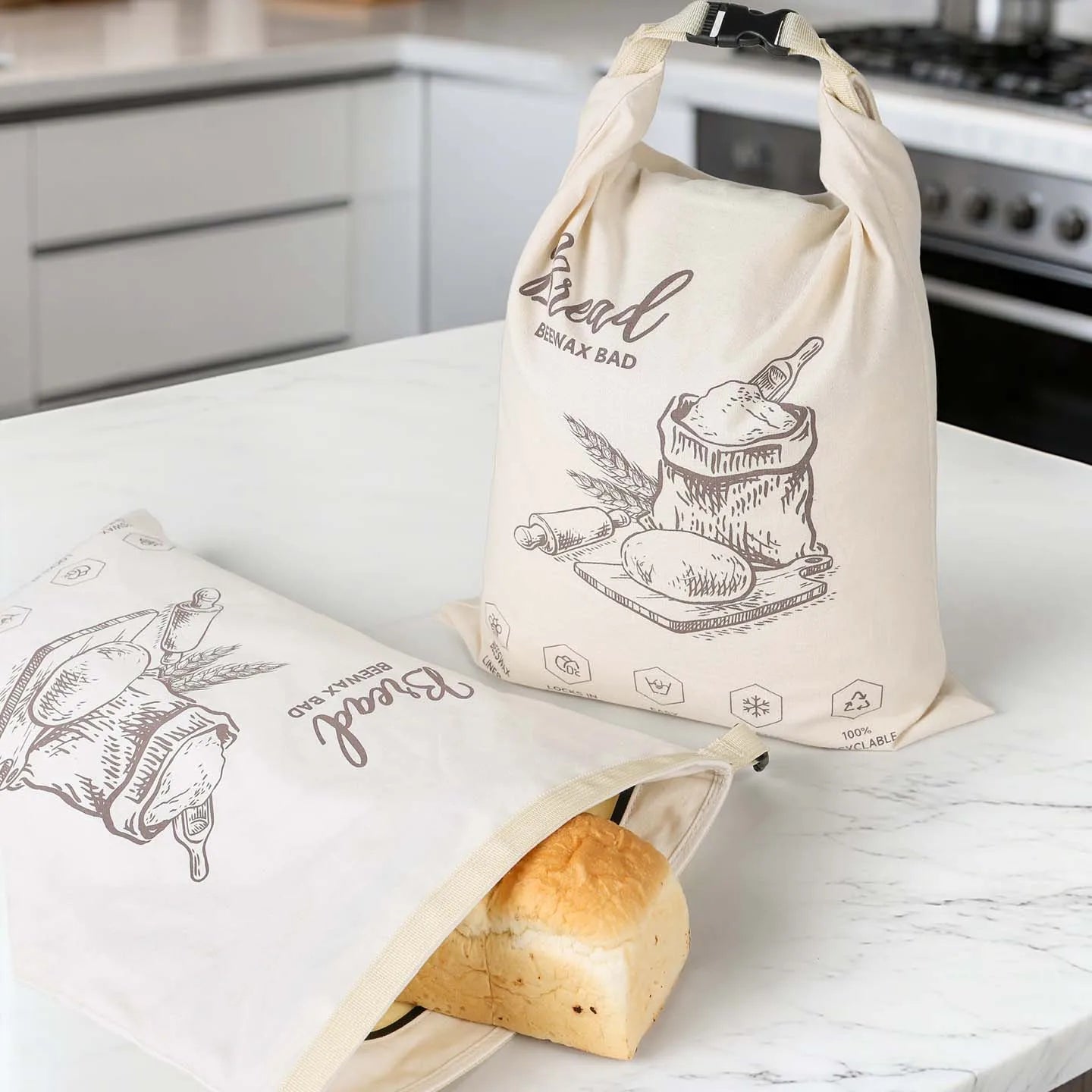 Reusable Beeswax Bread Bag with Snap Zipper