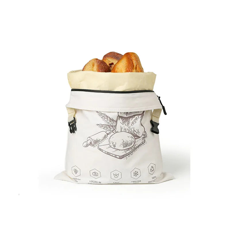 Reusable Beeswax Bread Bag with Snap Zipper