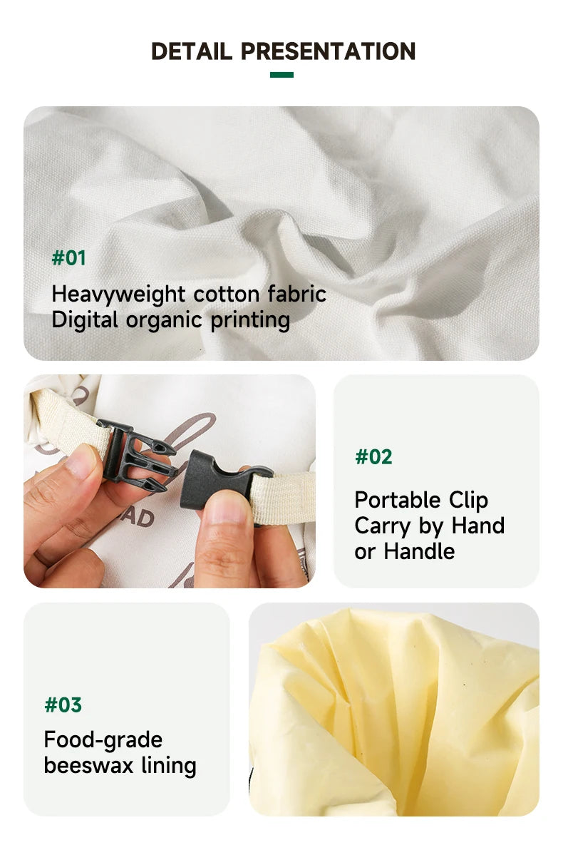 Reusable Beeswax Bread Bag with Snap Zipper