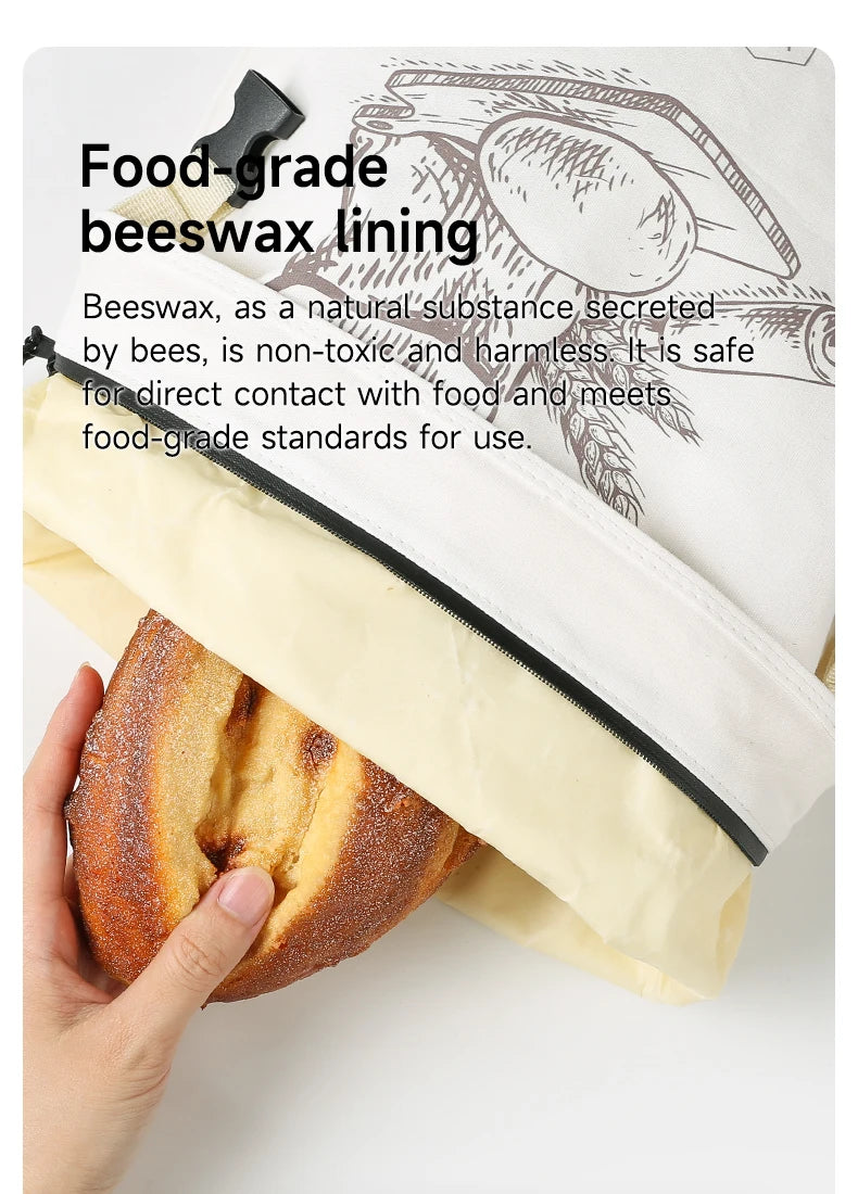Reusable Beeswax Bread Bag with Snap Zipper