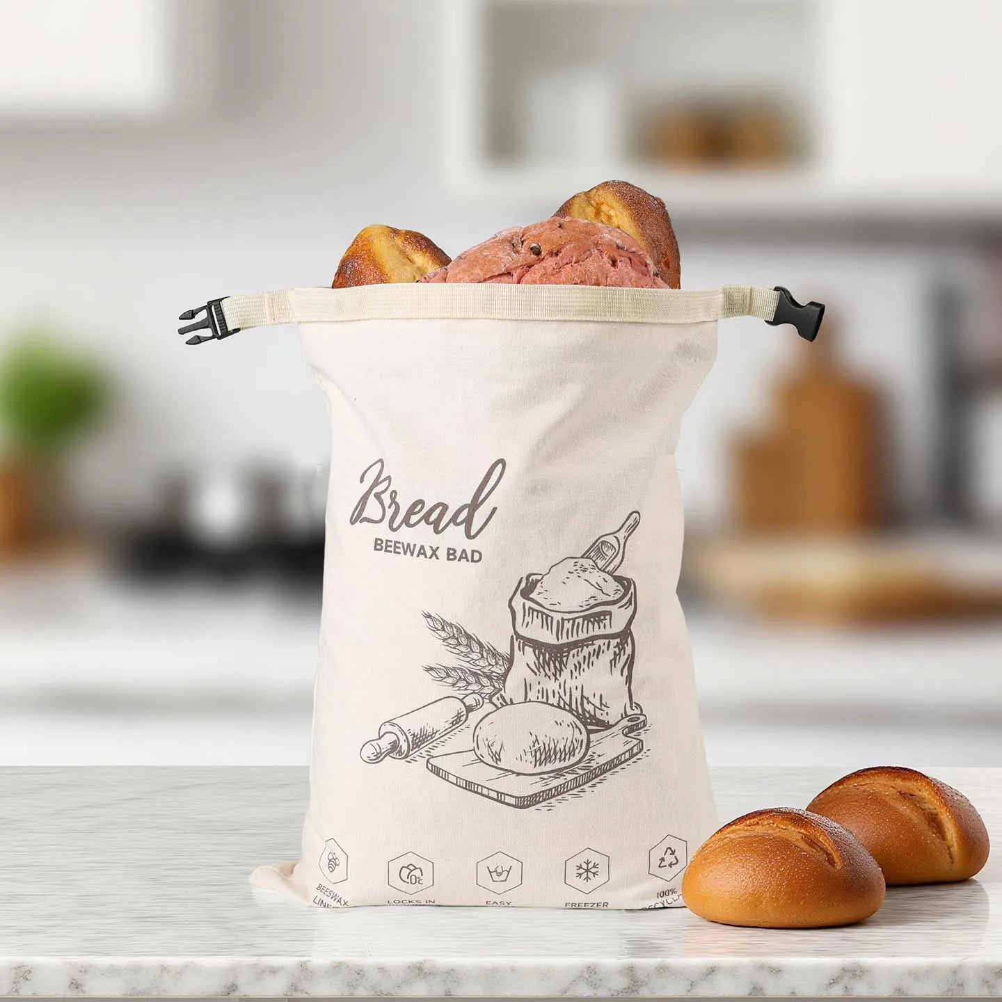 Reusable Beeswax Bread Bag with Snap Zipper